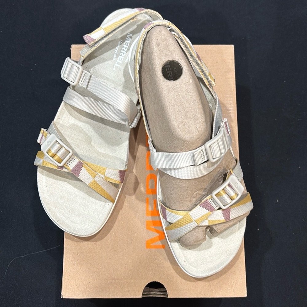 MERRELL {NIB} District 3 Backstrap comfort sandals | cream/mustard/lavender